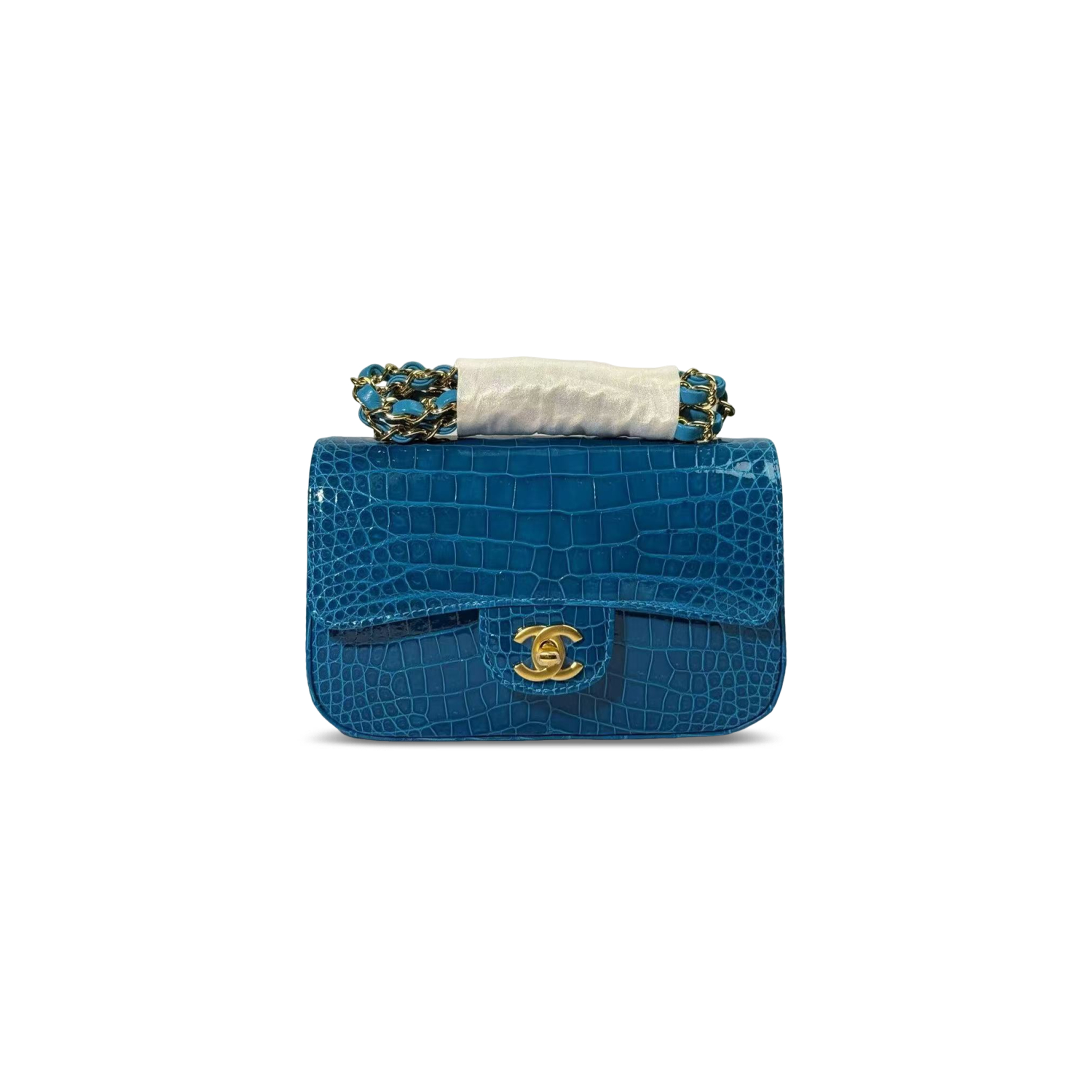 Ch**el master mini shiny blue alligator classic flap bag (20*12*6cm)